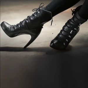 Sam Edelman Boots Black Leather Lace Up Booties “Knox” Shoes 9 9.5